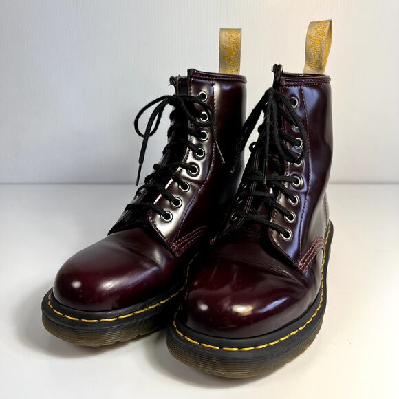 Dr. Martens Size 8 1460 Cherry Red Lace Up Combat Boots Vegan Patent Leather - Picture 14 of 14